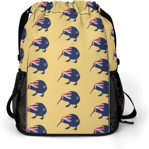 New Zealand Kiwi Birds Drawstring Backpack String Bag Sports Gym Sackpack with Side Pocket Shoes Compartment