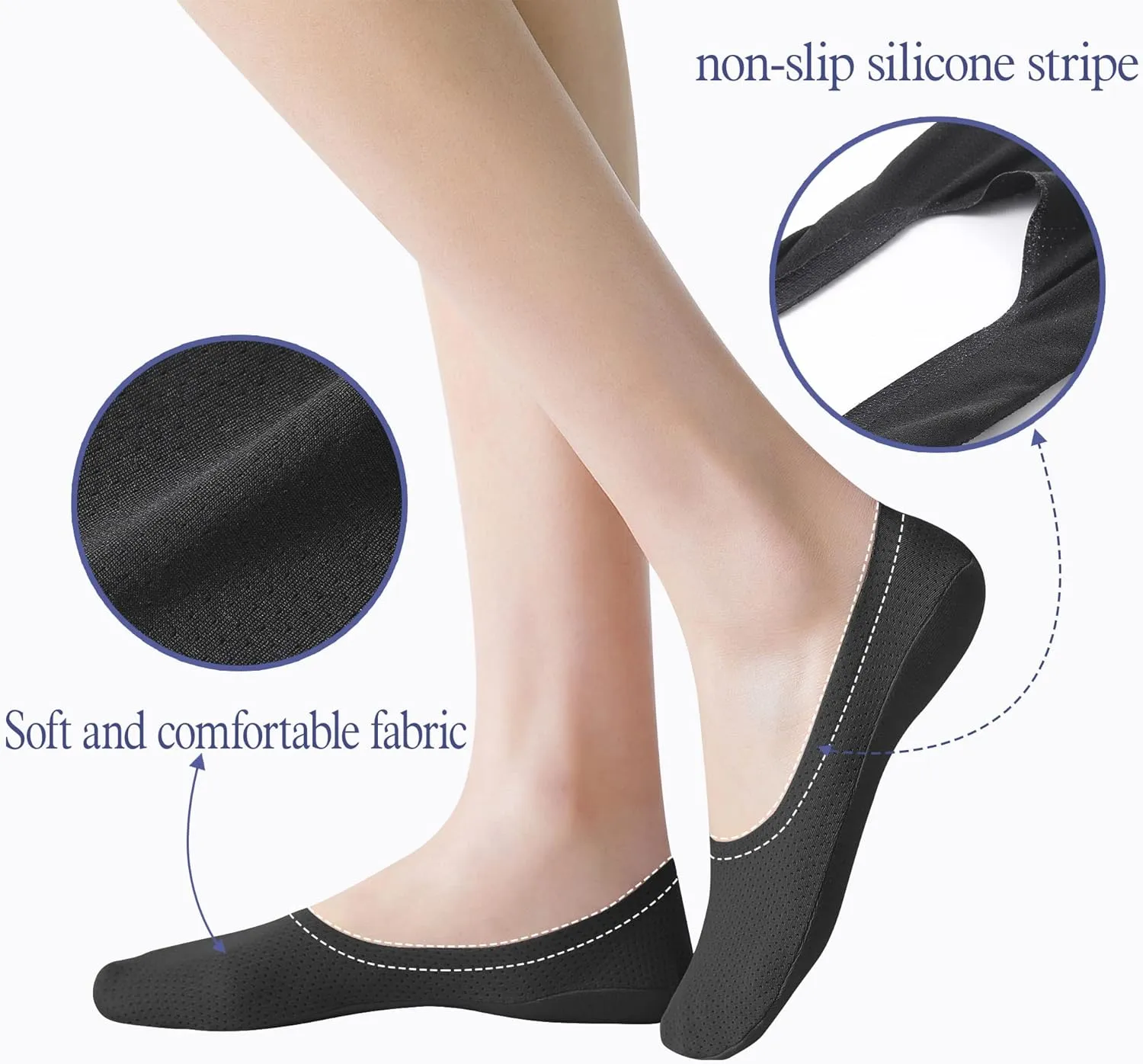 No Show Socks Womens 6 Pairs Hidden Invisible Low Cut Socks Non Slip Socks Womens Breathable Cool Thin Womens Socks