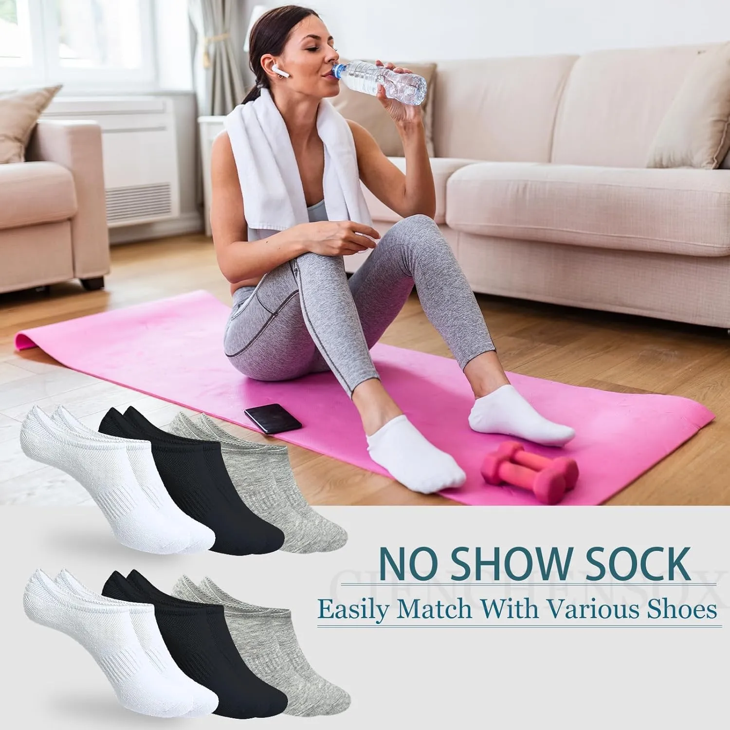 No Show Socks Womens and Men Low Cut Ankle Invisible Cotton Thin Footies for Sneakers Non Slip Socks 6 Pairs