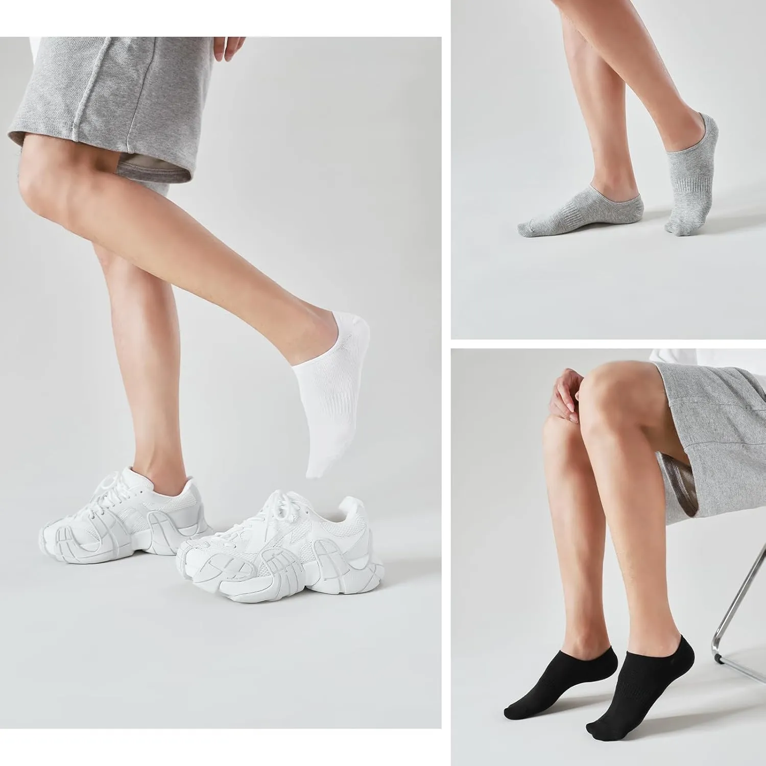 No Show Socks Womens and Men Low Cut Ankle Invisible Cotton Thin Footies for Sneakers Non Slip Socks 6 Pairs