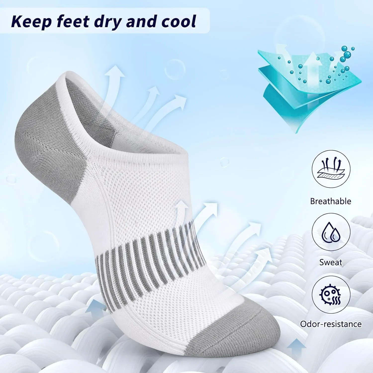No Show Socks Womens Cotton Low Cut Non Slip Ankle Socks Invisible Casual Short Socks Size 6-11
