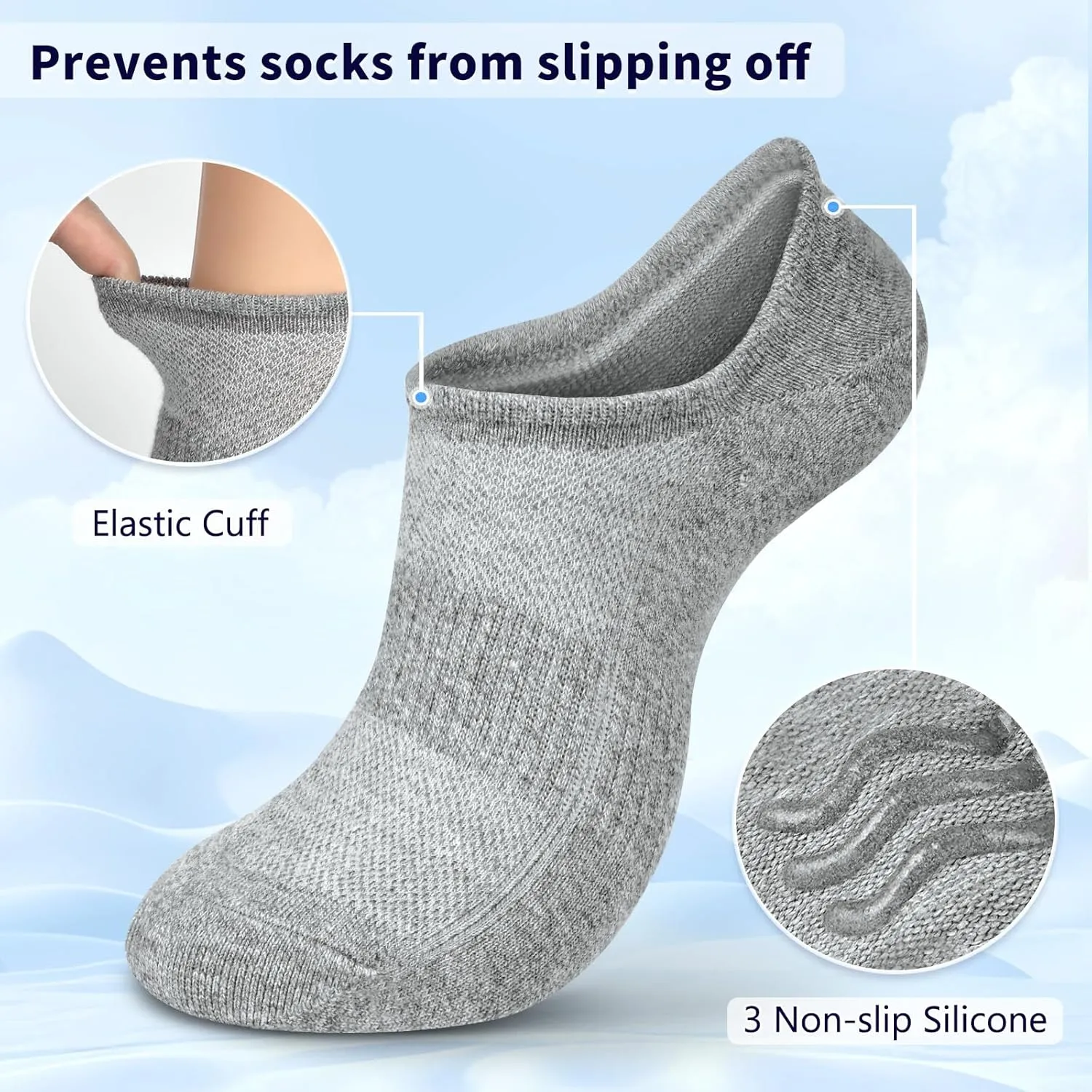 No Show Socks Womens Cotton Low Cut Non Slip Ankle Socks Invisible Casual Short Socks Size 6-11