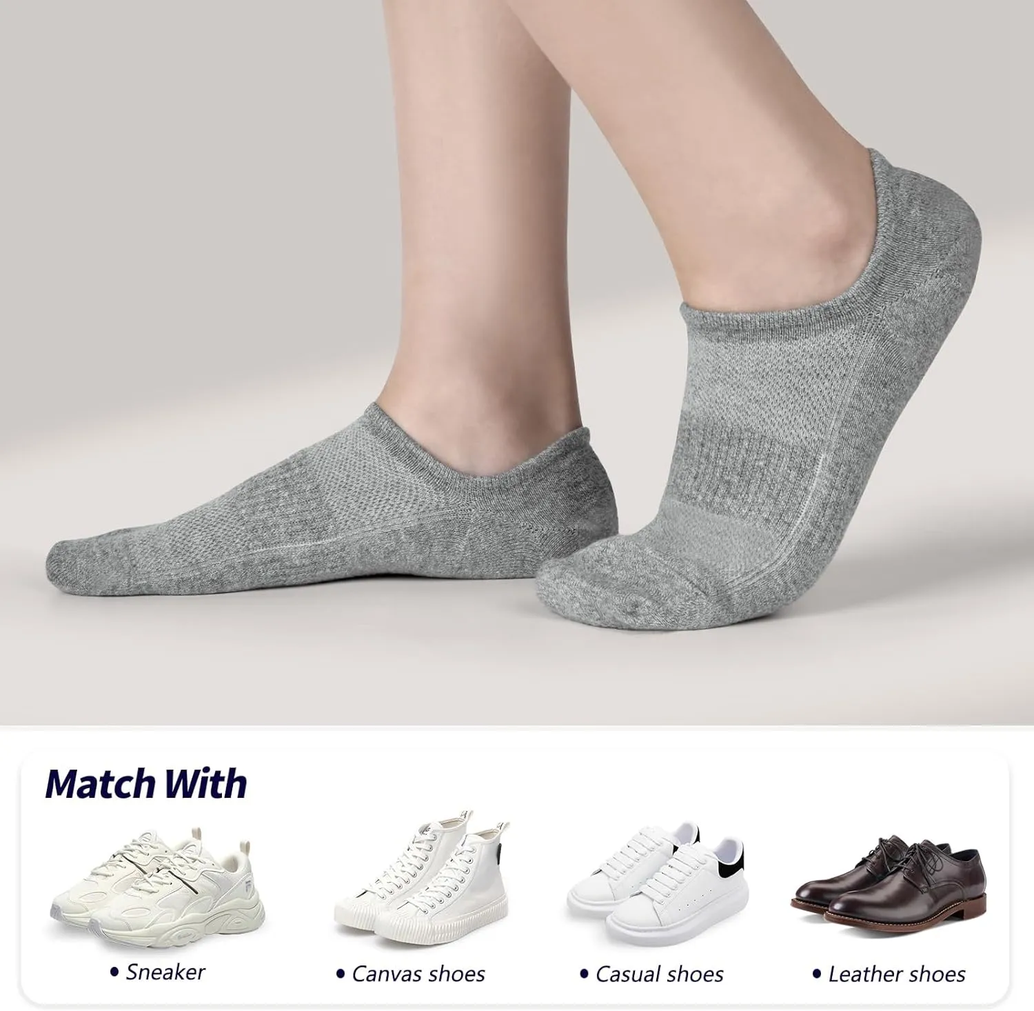 No Show Socks Womens Cotton Low Cut Non Slip Ankle Socks Invisible Casual Short Socks Size 6-11