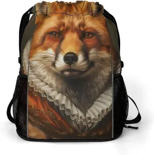 Noble Foxes Drawstring Backpack String Bag Sports Gym Sackpack with Side Pocket Shoes Compartment