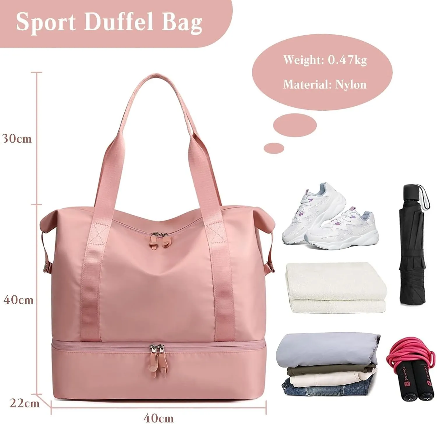 Nylon Handbags for Women and Men Gym with Shoes Compartment Carry on Luggage Shoulder Travel Duffel