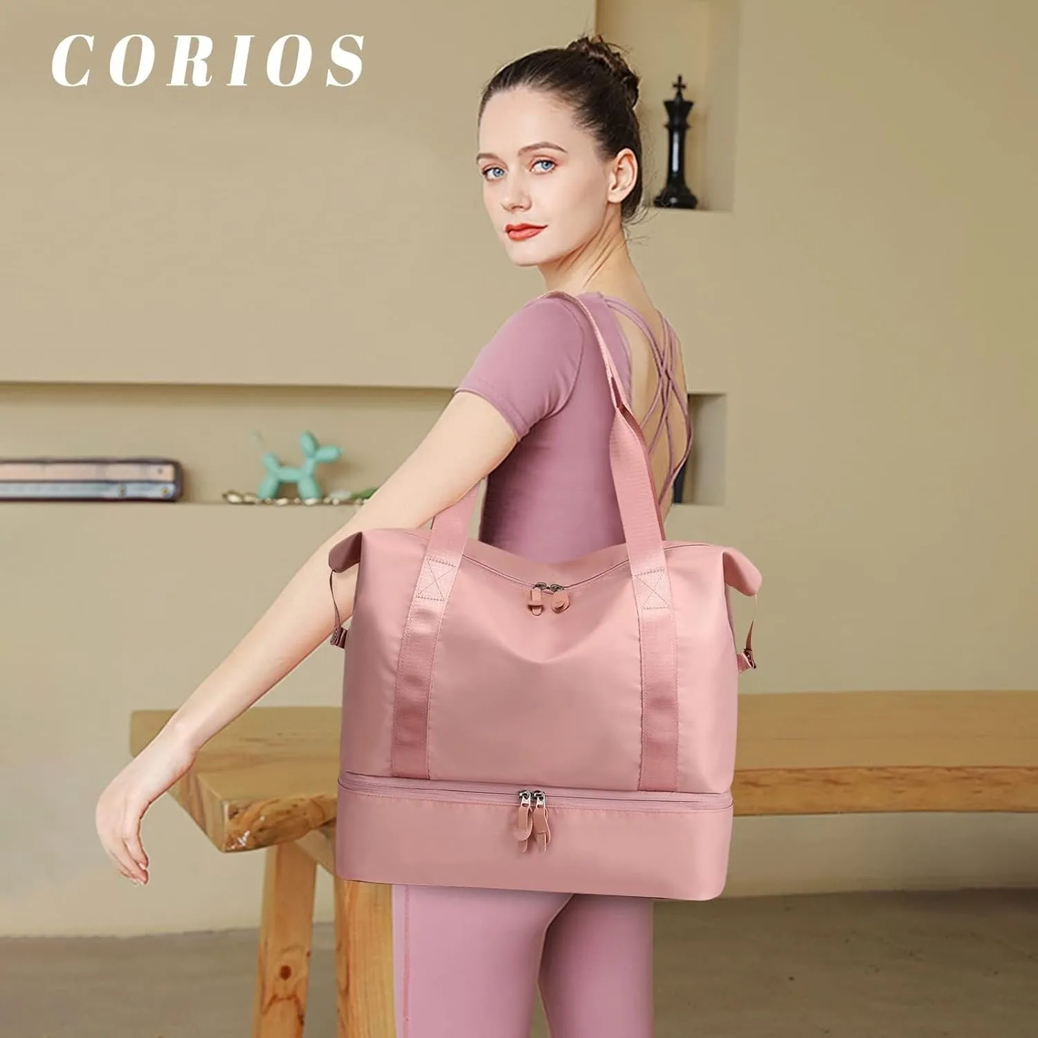 Nylon Handbags for Women and Men Gym with Shoes Compartment Carry on Luggage Shoulder Travel Duffel