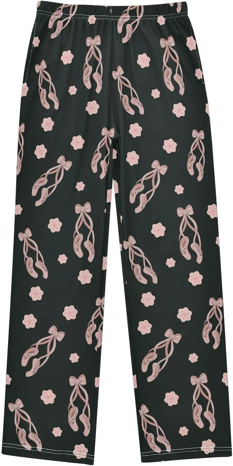 Pajama Bottoms, Pajamas Long Pant Ballet Shoes Lounge Wear Casual Pink Flowers Sleep Pants Soft Pjs Sleepwear