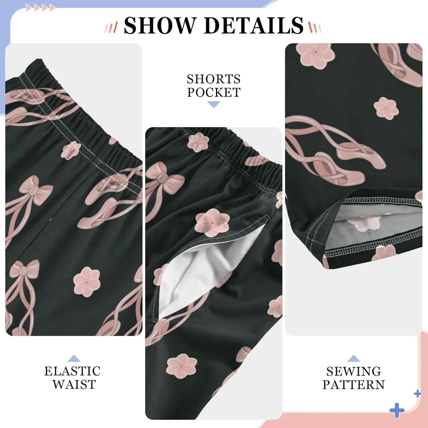 Pajama Bottoms, Pajamas Long Pant Ballet Shoes Lounge Wear Casual Pink Flowers Sleep Pants Soft Pjs Sleepwear
