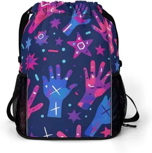 Palms And Stars Geometric Pattern Drawstring Backpack String Bag Sports Gym Sackpack with Side Pocket Shoes Compartment