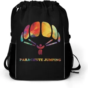 Parachute Jumping Drawstring Backpack String Bag Sports Gym Sackpack with Side Pocket Shoes Compartment