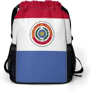 Paraguay Flag Drawstring Backpack String Bag Sports Gym Sackpack with Side Pocket Shoes Compartment