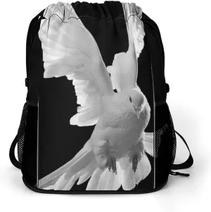 Peace Pigeon Drawstring Backpack String Bag Sports Gym Sackpack with Side Pocket Shoes Compartment