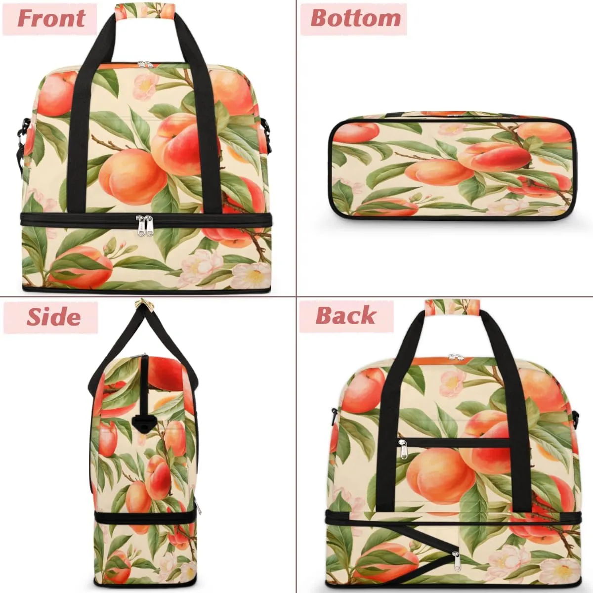 Peach Fruit Foldable Travel Duffel Bag Overnight Weekender Bag with Shoes Compartment Sports Gym Bag for Men Women