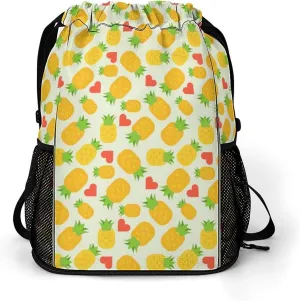 Pineapple Drawstring Backpack String Bag Sports Gym Sackpack with Side Pocket Shoes Compartment