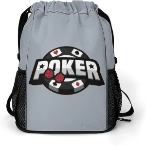 Poker Card Drawstring Backpack String Bag Sports Gym Sackpack with Side Pocket Shoes Compartment