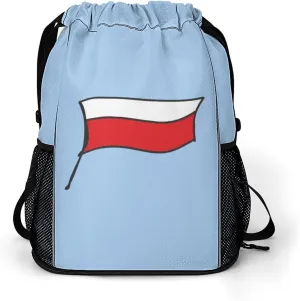 Poland Polska Flag Drawstring Backpack String Bag Sports Gym Sackpack with Side Pocket Shoes Compartment