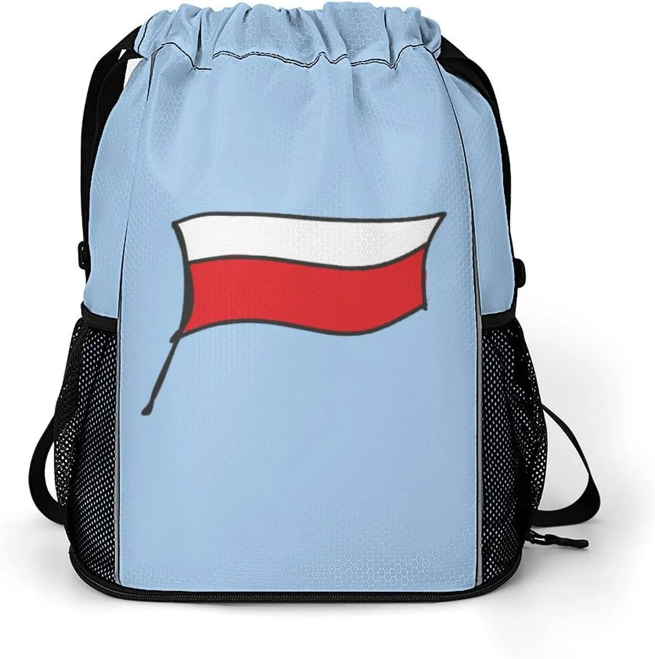 Poland Polska Flag Drawstring Backpack String Bag Sports Gym Sackpack with Side Pocket Shoes Compartment