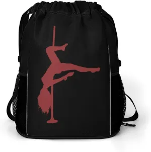 Pole Dancing Drawstring Backpack String Bag Sports Gym Sackpack with Side Pocket Shoes Compartment