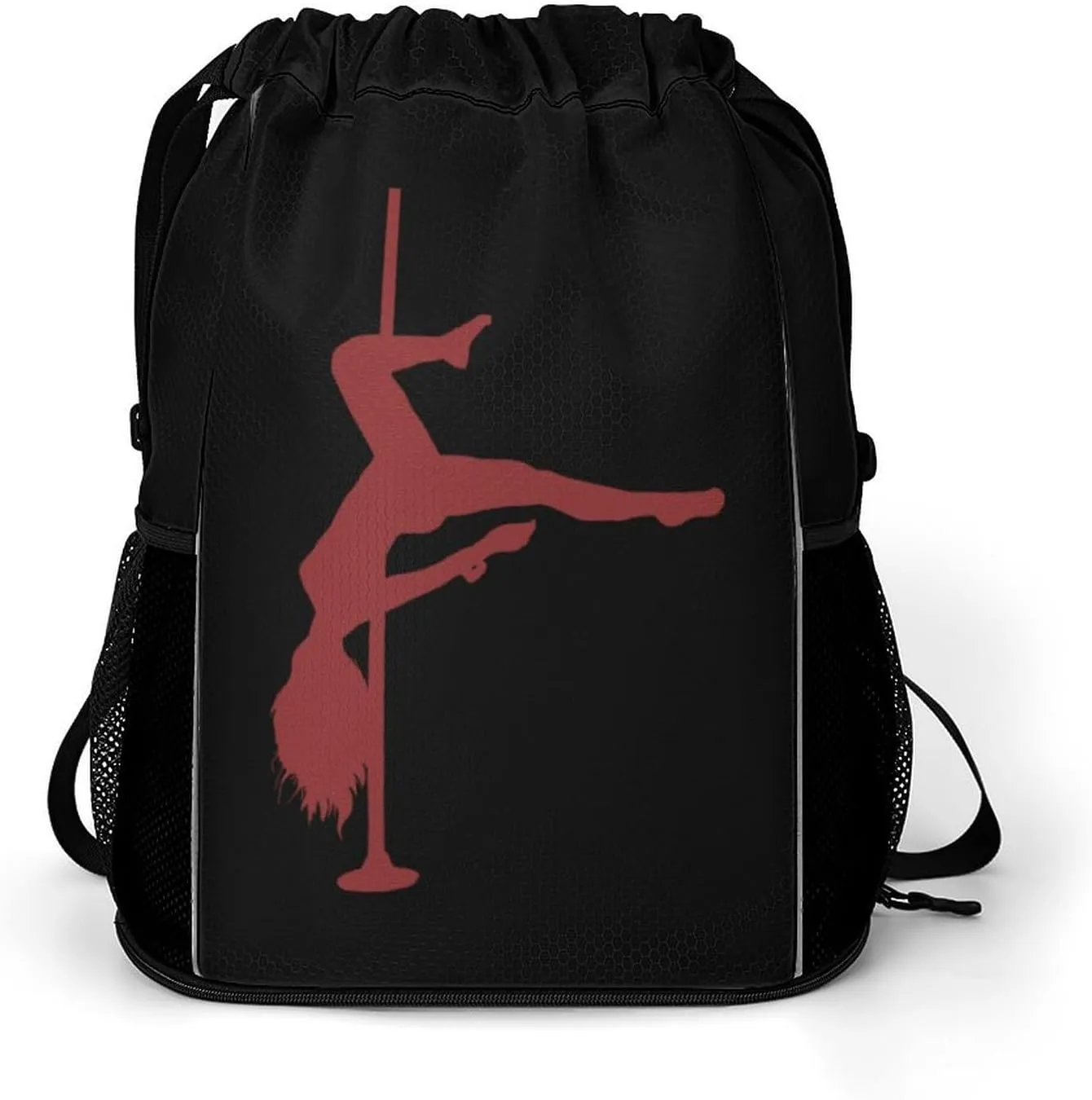 Pole Dancing Drawstring Backpack String Bag Sports Gym Sackpack with Side Pocket Shoes Compartment