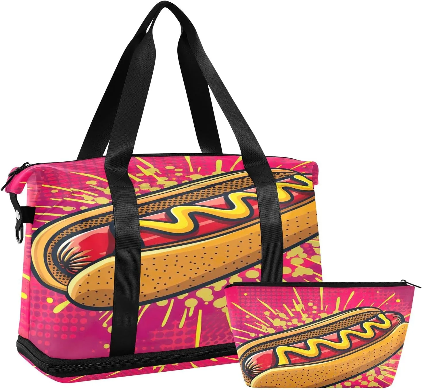 Popular Art Hot Dog Suitcase Bag Expandable Travel Weekender Bag for Women with Wet Pocket and Shoes Compartment