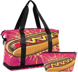 Popular Art Hot Dog Suitcase Bag Expandable Travel Weekender Bag for Women with Wet Pocket and Shoes Compartment