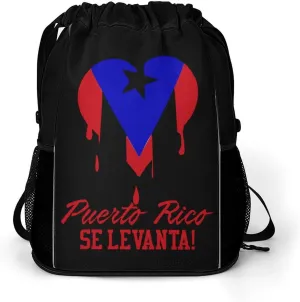 Puerto Rico Se Levanta Drawstring Backpack String Bag Sports Gym Sackpack with Side Pocket Shoes Compartment