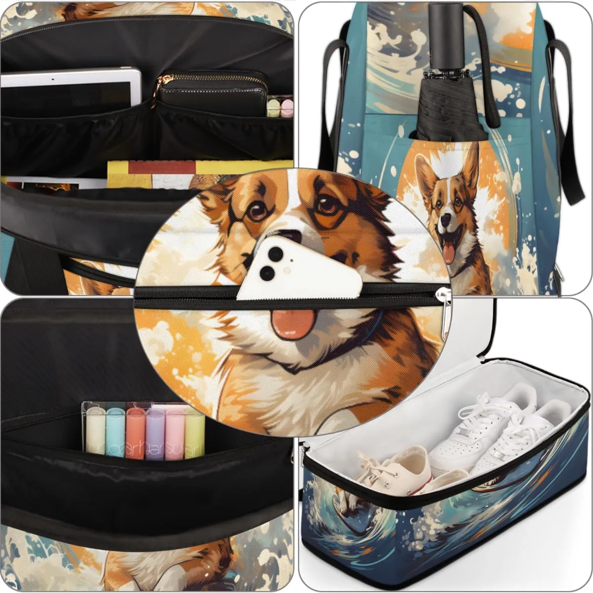 Puppy Animal Foldable Travel Duffel Bag Overnight Weekender Bag with Shoes Compartment Sports Gym Bag for Men Women