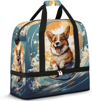 Puppy Animal Foldable Travel Duffel Bag Overnight Weekender Bag with Shoes Compartment Sports Gym Bag for Men Women