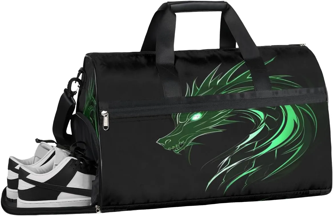 QsirBC Dragons Texture Gym Bag for Women Duffle Tote with Shoes Compartment Men Weekender Duffel