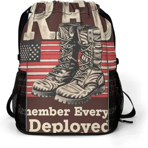 Remember Everyone Deployed RED Drawstring Backpack String Bag Sports Gym Sackpack with Side Pocket Shoes Compartment