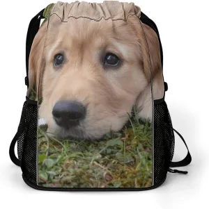 Retriever Dog Drawstring Backpack String Bag Sports Gym Sackpack with Side Pocket Shoes Compartment