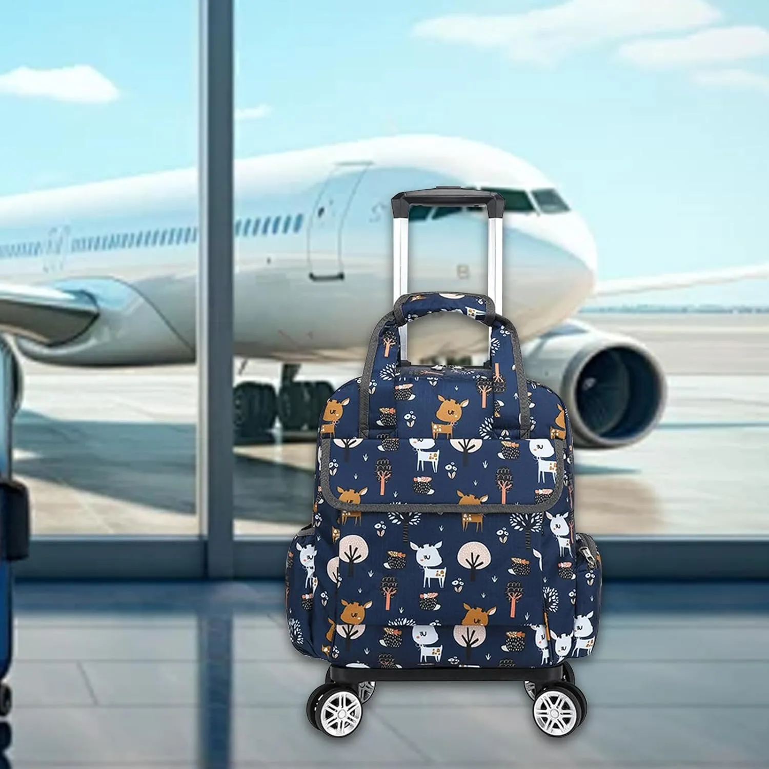 Rolling Duffel Bag Garment Bag with Wheels Shoes Large Capacity Travel Duffel Bag, Deer