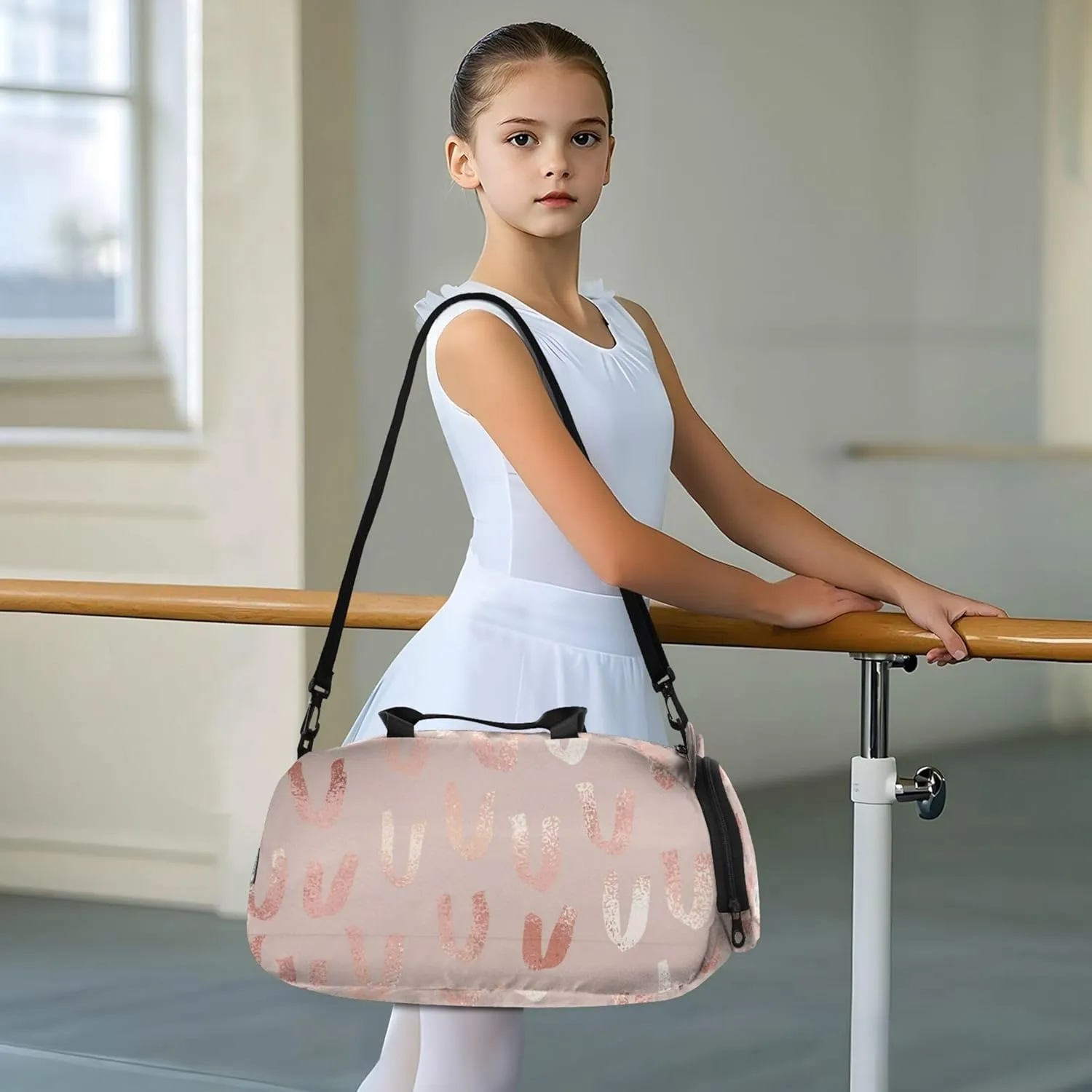 Rose Gold Duffel Gym Bags with Shoes Compartment Large Capacity Overnight Bag for Boys and Girls