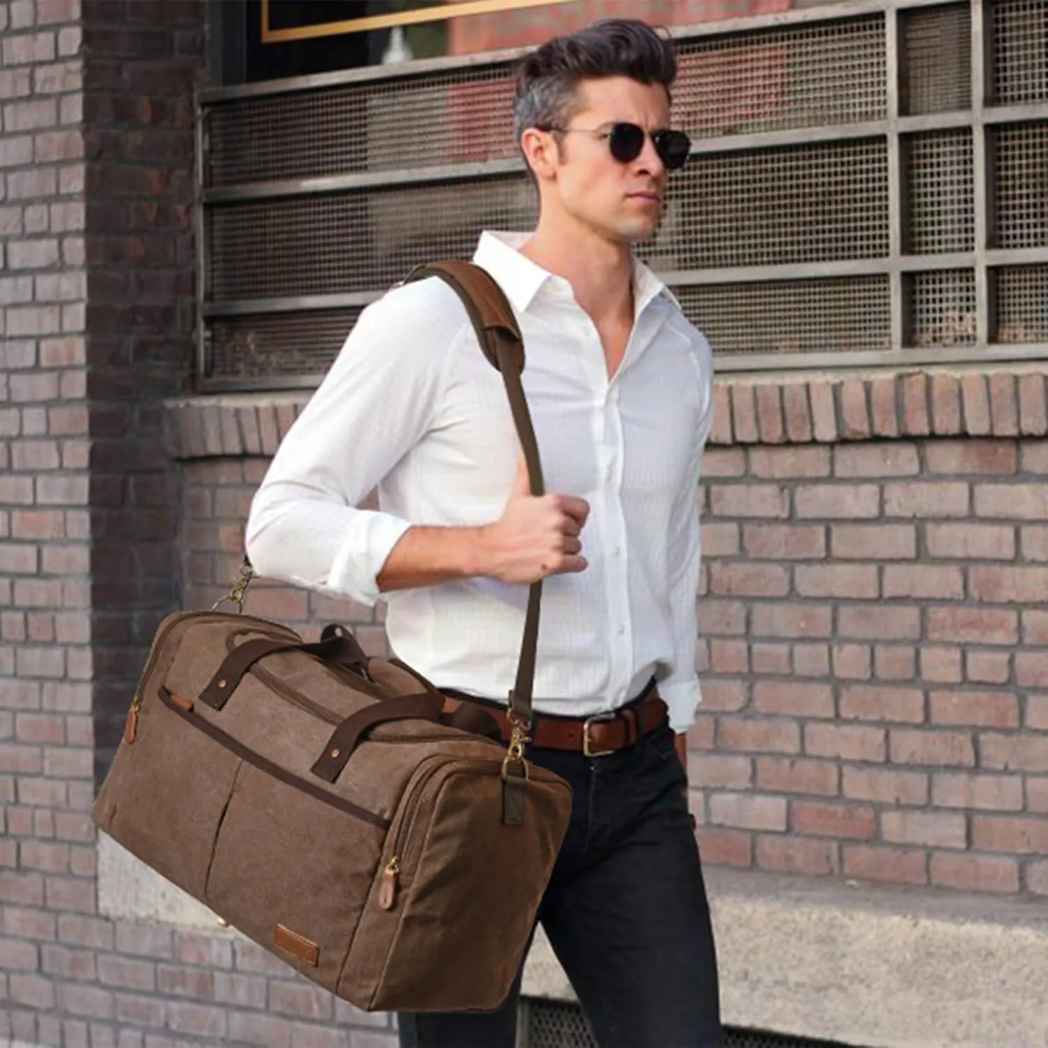 S-ZONE Canvas Duffel Bag for Travel 45L Weekender Overnight Travel Bags with Shoes Compartment for Men