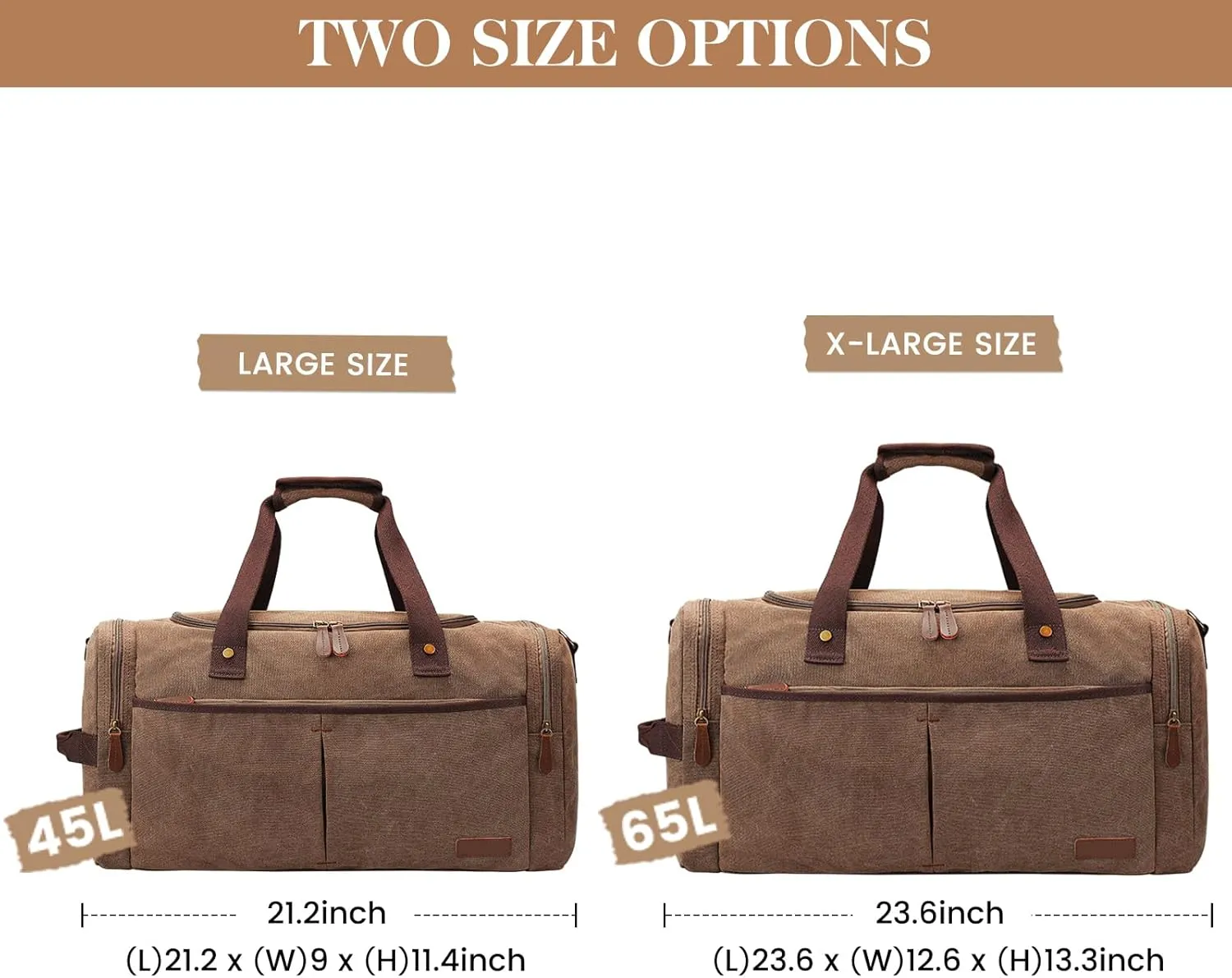 S-ZONE Canvas Duffel Bag for Travel 45L Weekender Overnight Travel Bags with Shoes Compartment for Men