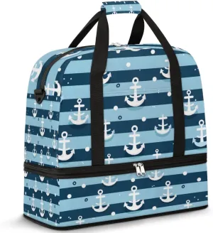 Sea Anchor Foldable Travel Duffel Bag Overnight Weekender Bag with Shoes Compartment Sports Gym Bag for Men Women