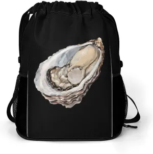 Seafood Oyster Drawstring Backpack String Bag Sports Gym Sackpack with Side Pocket Shoes Compartment