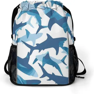 Shark Whale Camouflage Drawstring Backpack String Bag Sports Gym Sackpack with Side Pocket Shoes Compartment