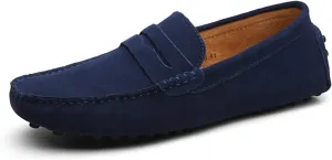 Shoes Smoking Loafer for Men Genuine Leather Suede Vamp Penny Loafer Stitching Details Round Toe Resistant Flat Heel Comfortable Casual Slip On for Any Attire