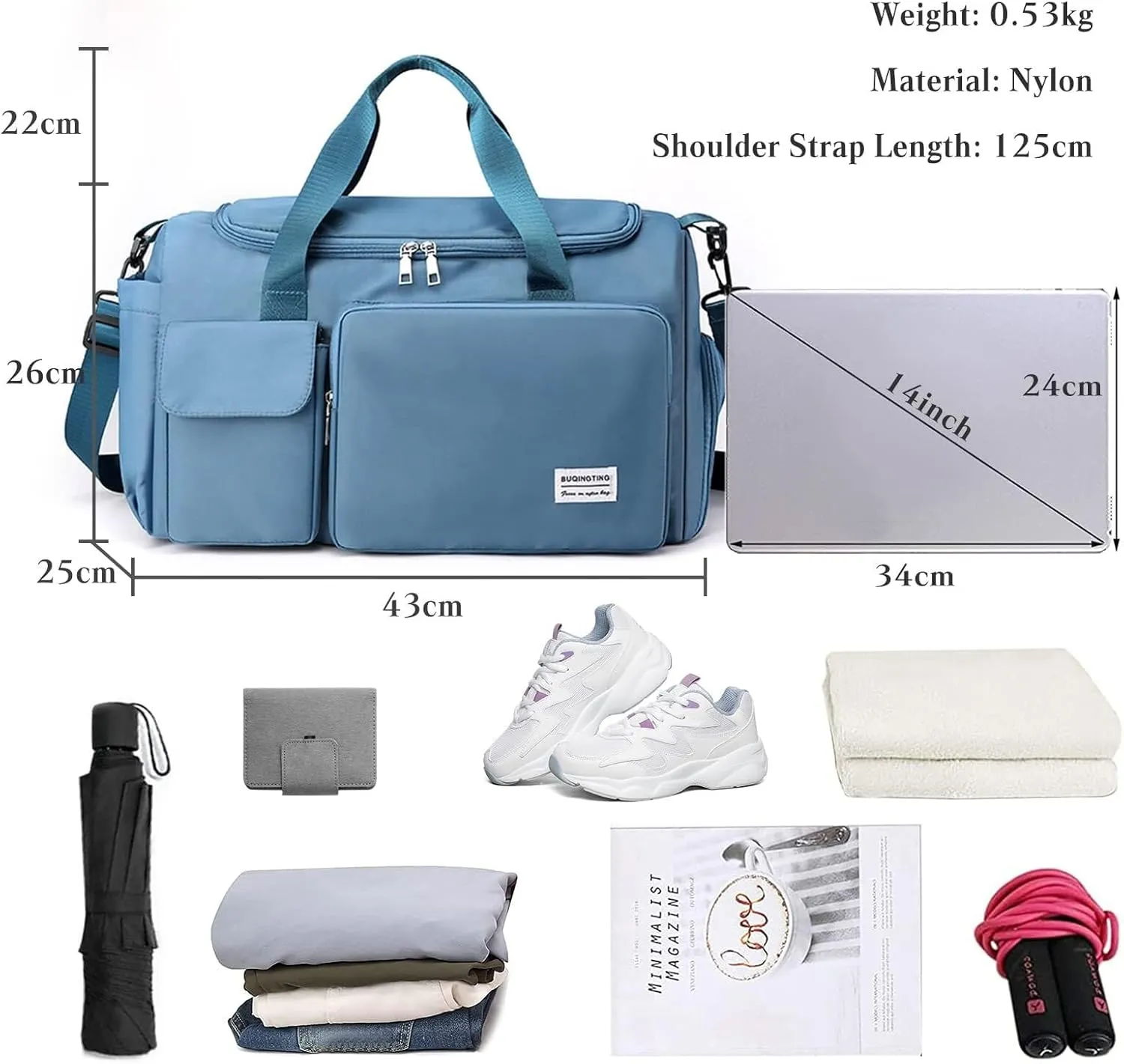Shoulder Bag Women Men Foldable Weekender Overnight Carry-on Bags with Shoes Compartment Lightweight Sports Gym Tote