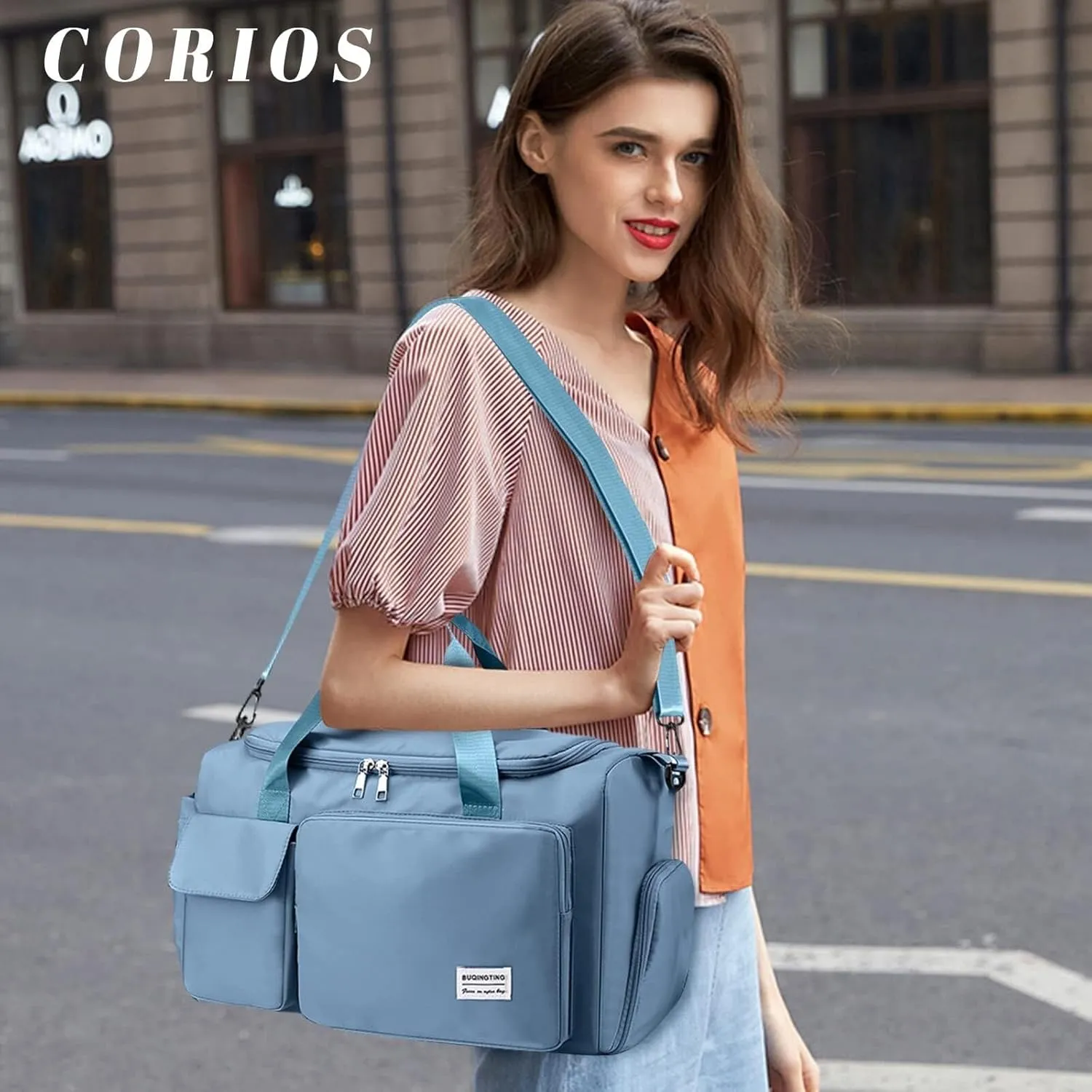 Shoulder Bag Women Men Foldable Weekender Overnight Carry-on Bags with Shoes Compartment Lightweight Sports Gym Tote