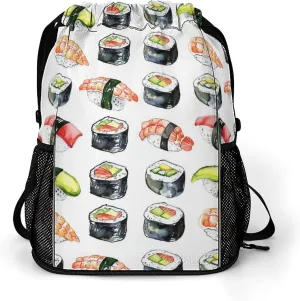 Shrimp Tuna Cucumber Sushi Platter Drawstring Backpack String Bag Sports Gym Sackpack with Side Pocket Shoes Compartment