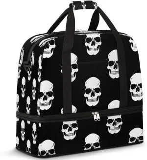Skull Print Foldable Travel Duffel Bag Overnight Weekender Bags with Shoes Compartment Sports Gym Bags for Men Women