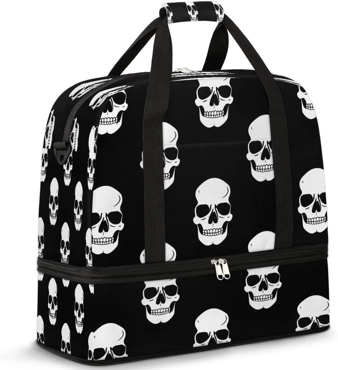 Skull Print Foldable Travel Duffel Bag Overnight Weekender Bags with Shoes Compartment Sports Gym Bags for Men Women