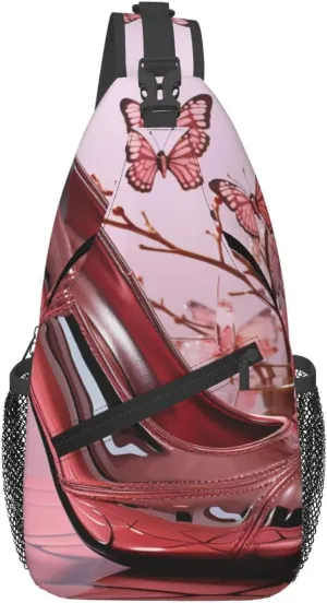 Sling Backpack Adjustable Crossbody Shoulder Bags High Heeled Shoes Butterfly Casual Chest Bag Hiking Daypack