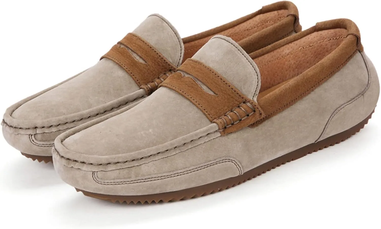 Smoking Loafer Driving Moccasins for Men Suede Vamp Genuine Leather Stitching Details Round Toe Penny Loafer Flexible Resistant Comfortable Casual for Any Attire