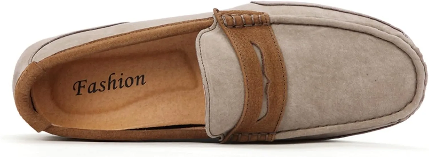 Smoking Loafer Driving Moccasins for Men Suede Vamp Genuine Leather Stitching Details Round Toe Penny Loafer Flexible Resistant Comfortable Casual for Any Attire