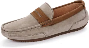 Smoking Loafer Driving Moccasins for Men Suede Vamp Genuine Leather Stitching Details Round Toe Penny Loafer Flexible Resistant Comfortable Casual for Any Attire