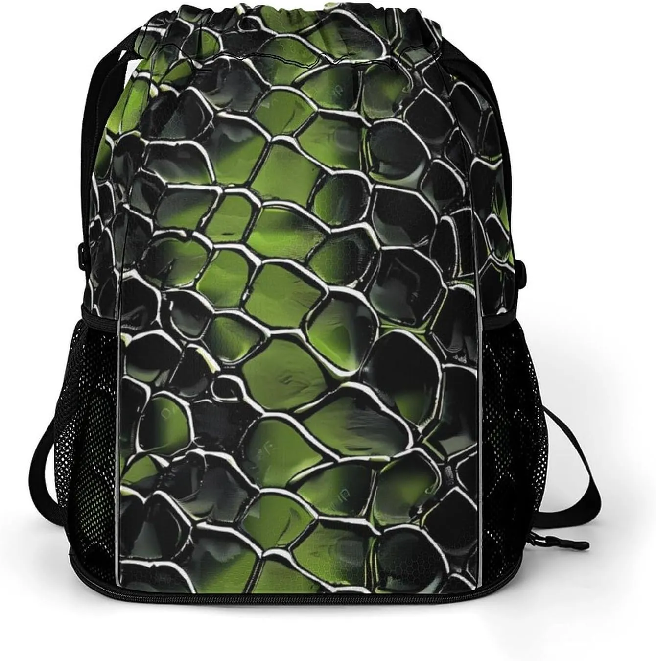 Snake Pattern Drawstring Backpack String Bag Sports Gym Sackpack with Side Pocket Shoes Compartment
