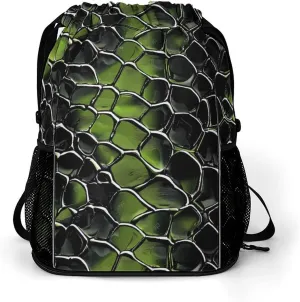 Snake Pattern Drawstring Backpack String Bag Sports Gym Sackpack with Side Pocket Shoes Compartment